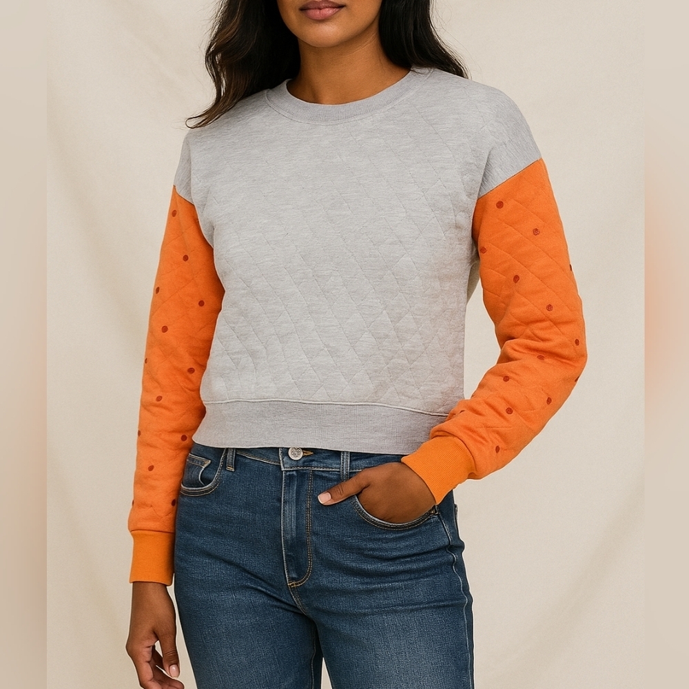 English Rose Quilted Sweatshirt Grey & Orange  Size: Small